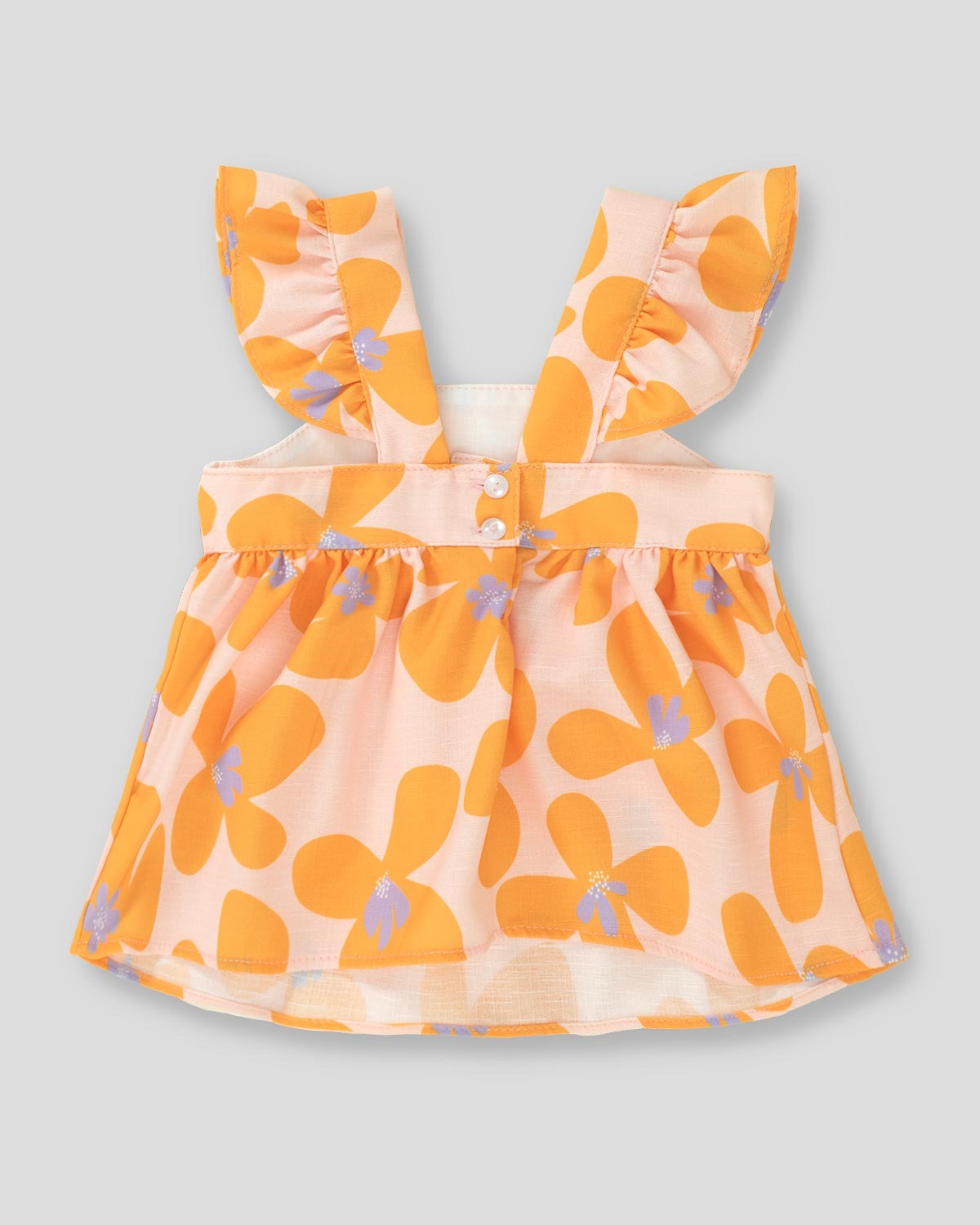 Blusa de flores naranja con boleros en tiras para bebé niña
