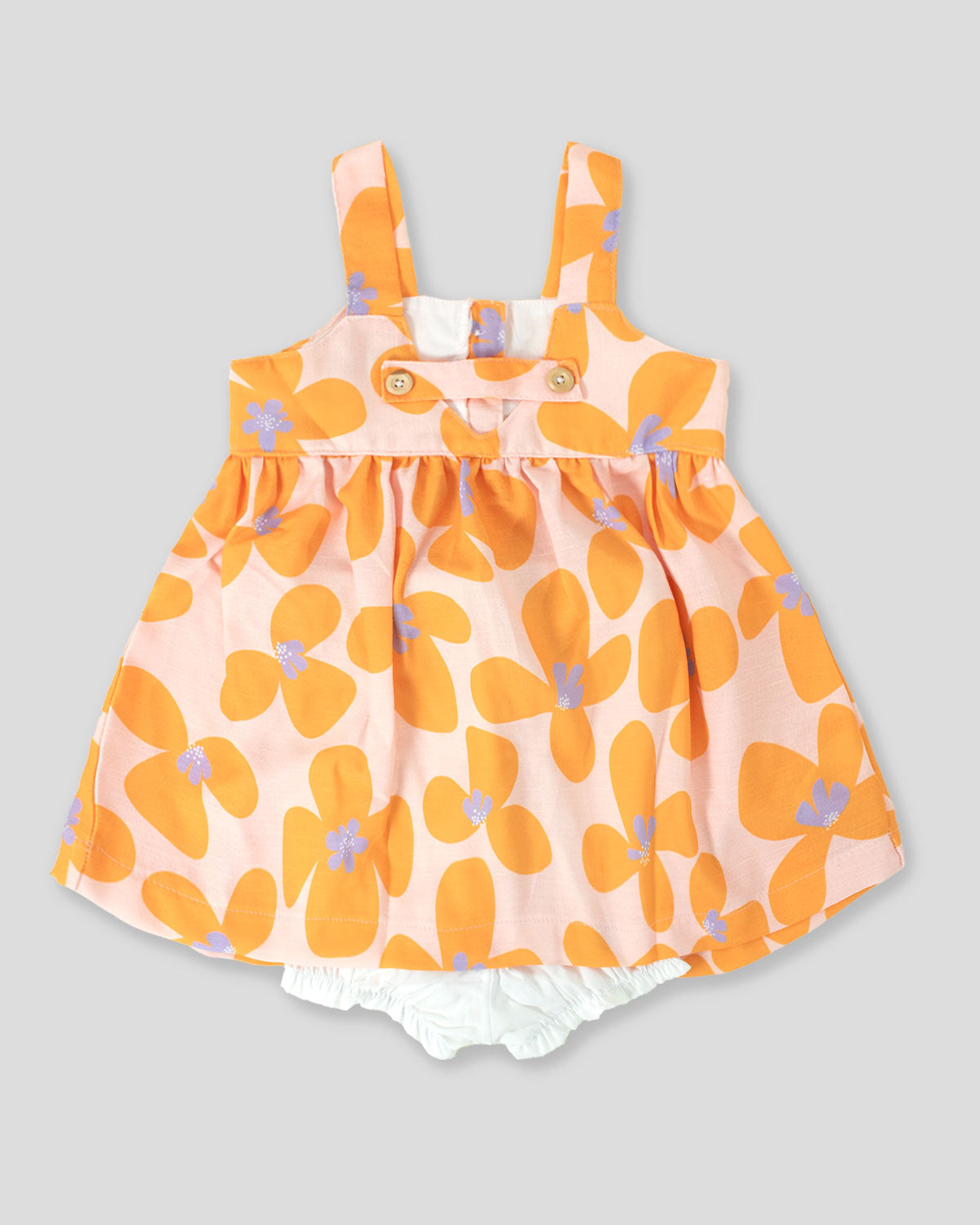 Vestido de flores naranja y panty para bebé niña