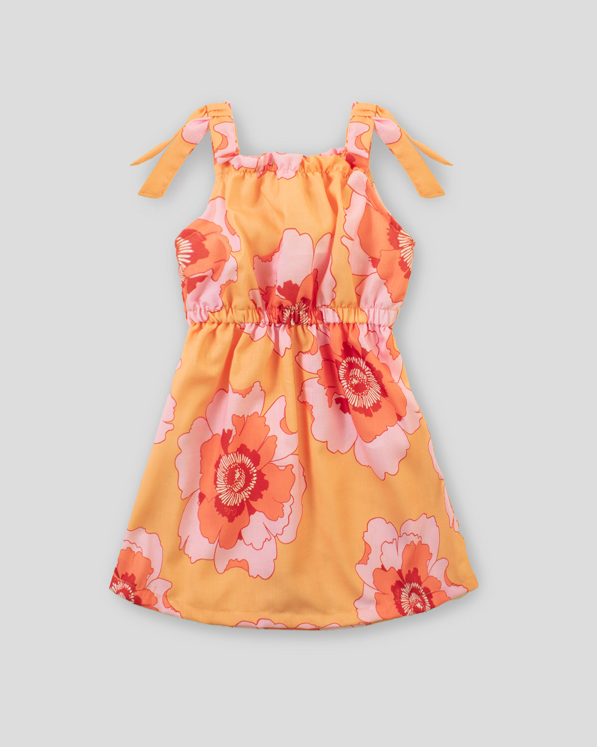 Vestido flores naranjas con moño en tiras