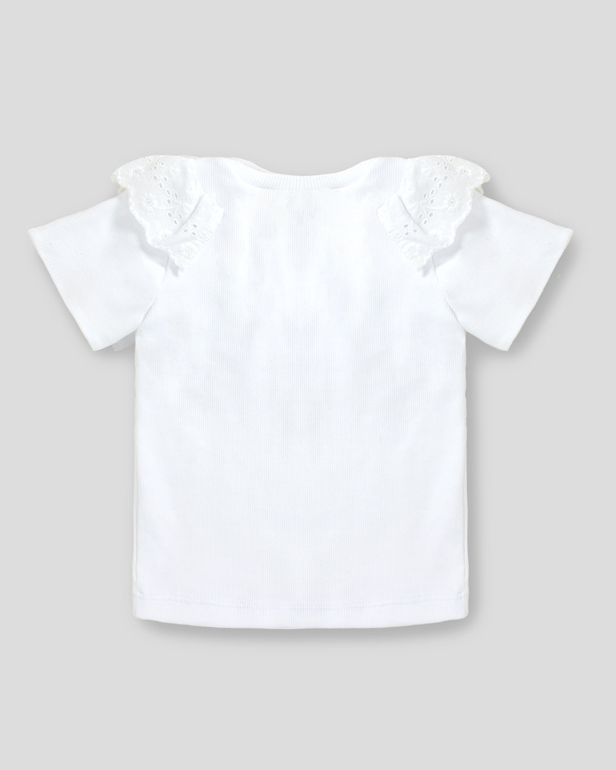 Camiseta blanca con bolero en tela hoja rota para niña