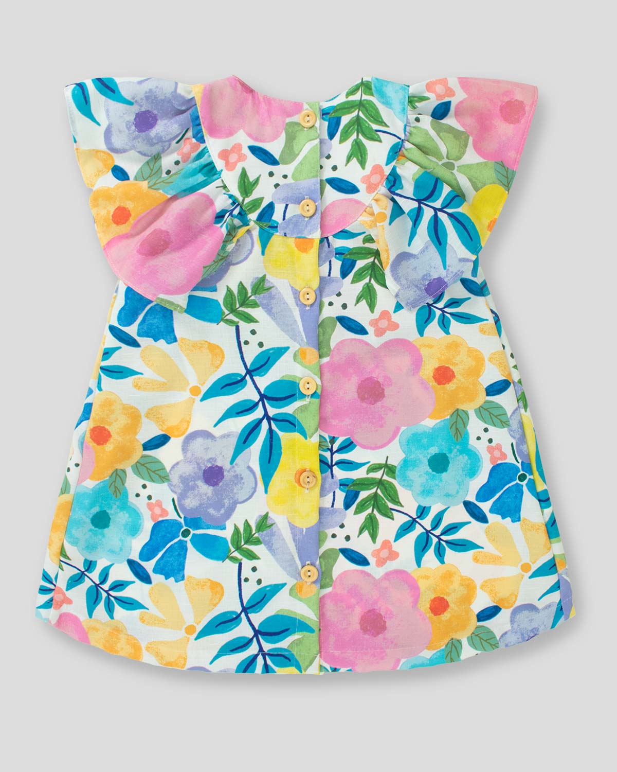 Vestido floral con boleros y botonadura en espalda para niña