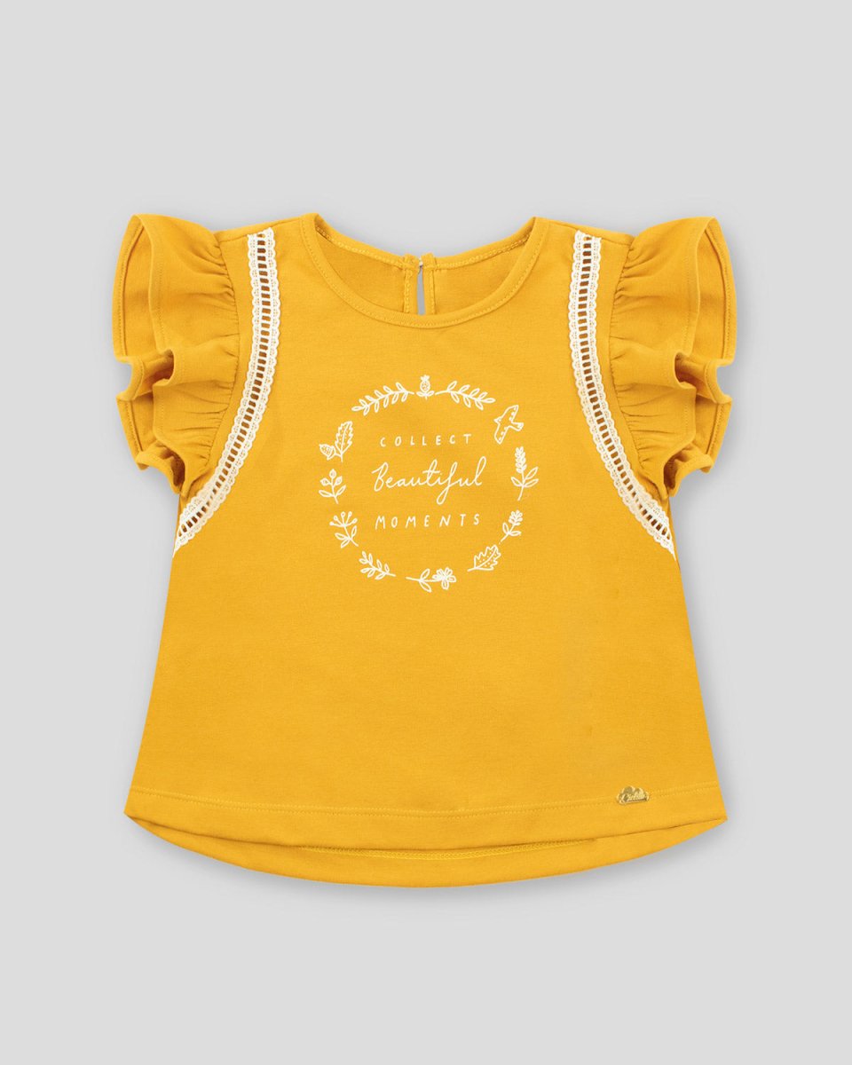 Blusa amarilla de boleros con estampado para niña - Cielito