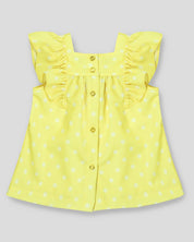 Blusa amarilla de lunares con boleros y botonadura en la espalda para bebe niña - Cielito