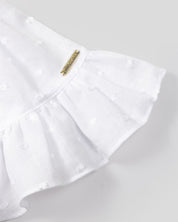 Blusa blanca con bolero en manga y botonadura en espalda para niña - Cielito