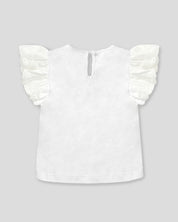 Blusa blanca con boleros en hombros de tela hoja rota para bebé niña - Cielito