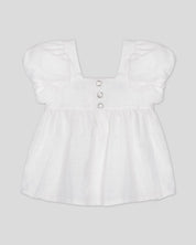 Blusa blanca con bordado y manga bombacha para niña - Cielito