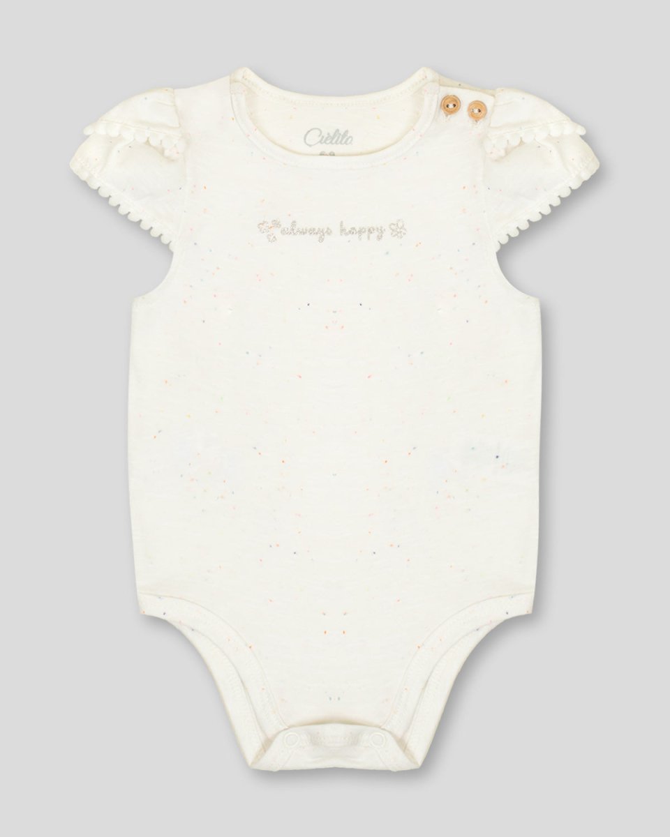 Body blanco con boleros, bordado gris y puntos de colores para bebé niña - Cielito