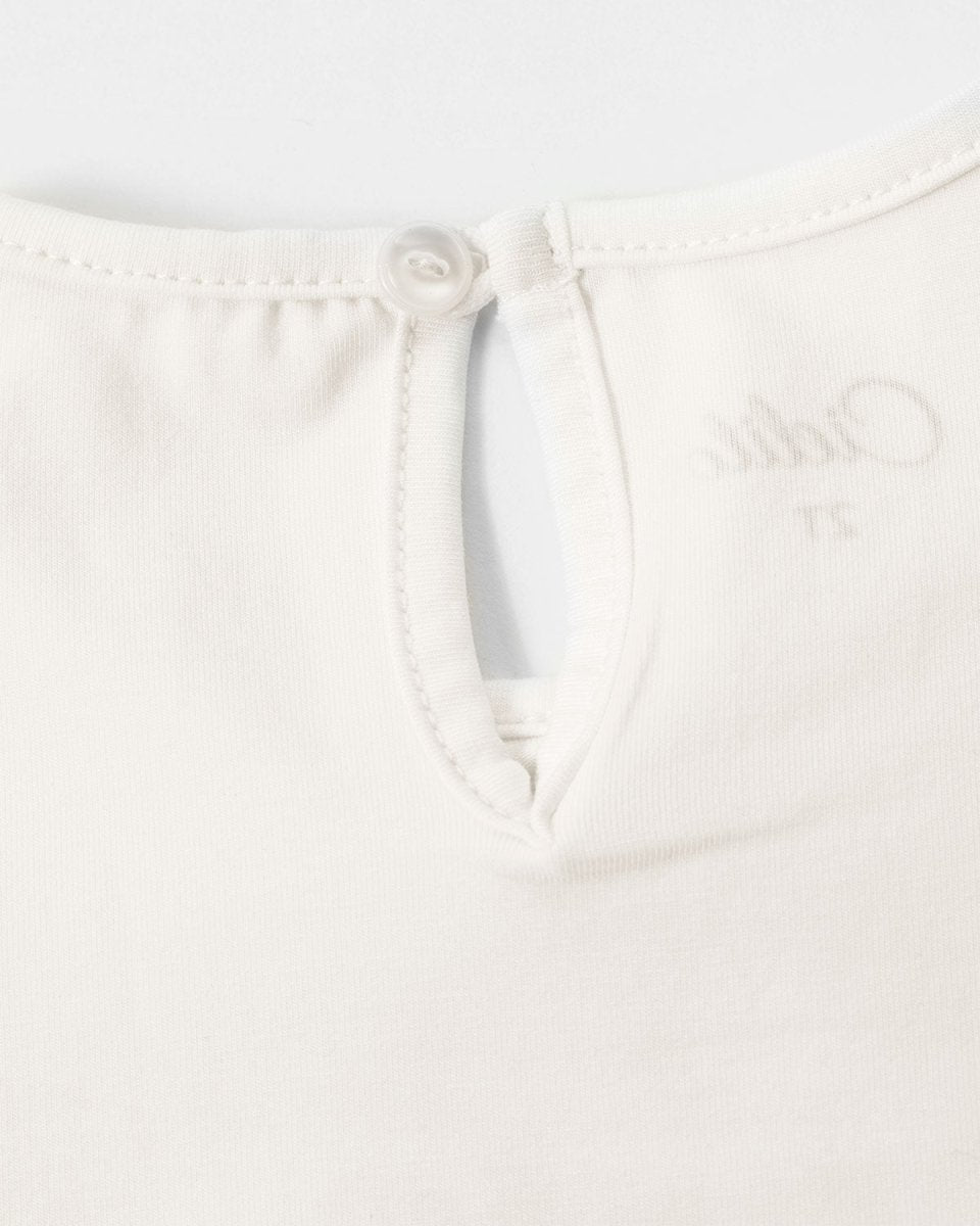 Camiseta blanca con boleros y bordado para niña - Cielito