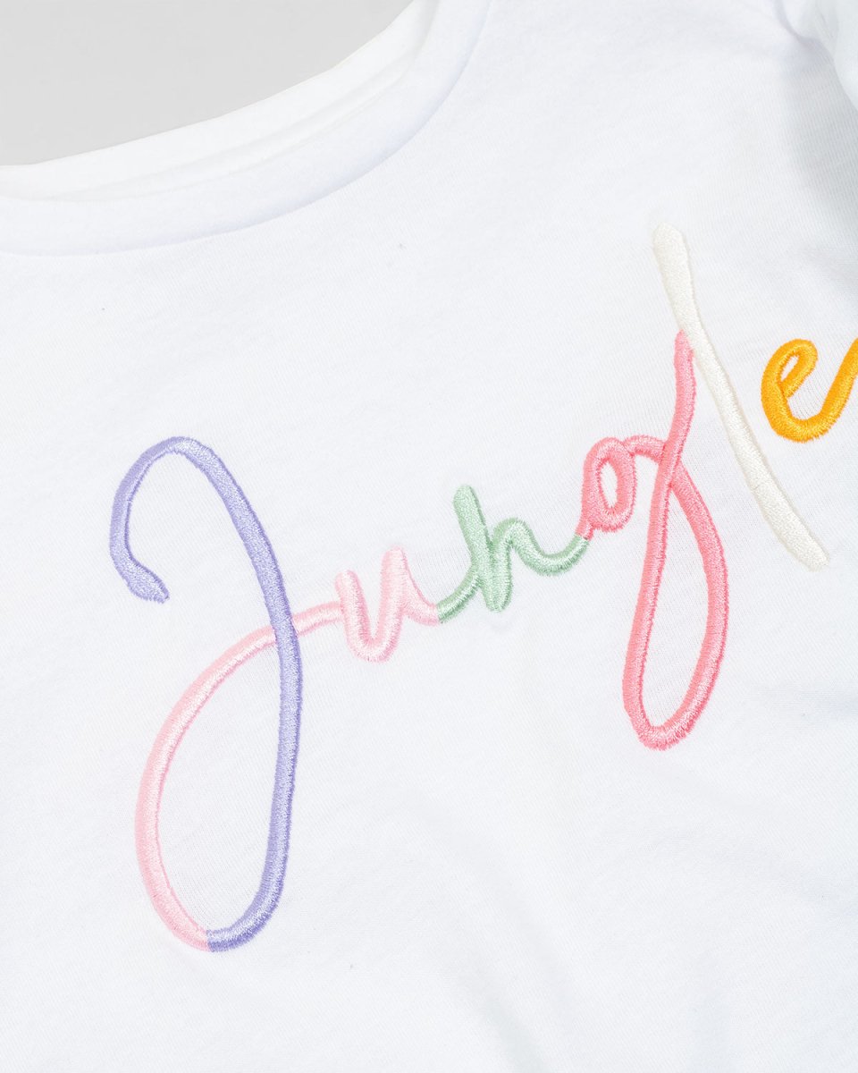Camiseta blanca con bordado de Jungle para niña - Cielito