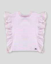 Camiseta de líneas moradas con boleros para niña - Cielito