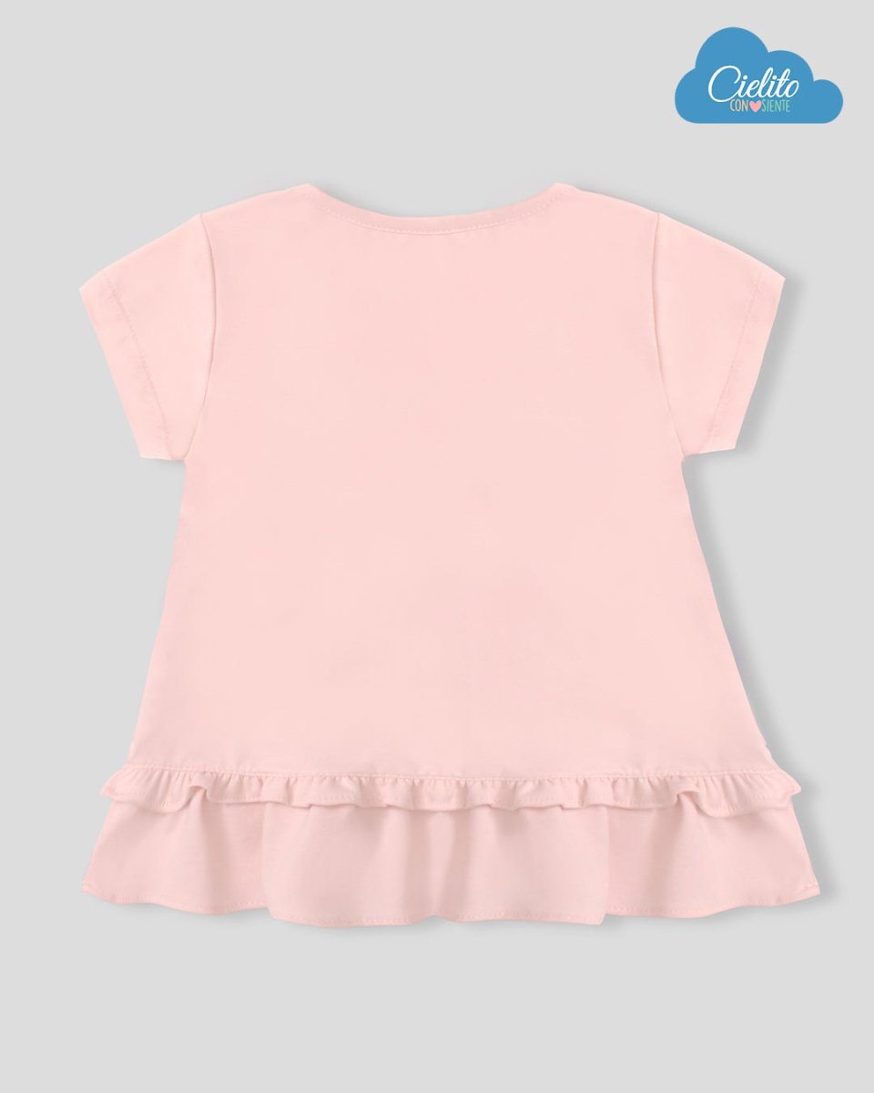 Camiseta rosada con estampado y boleros para bebé niña - Cielito