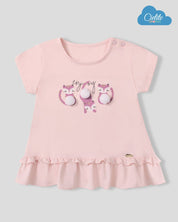 Camiseta rosada con estampado y boleros para bebé niña - Cielito