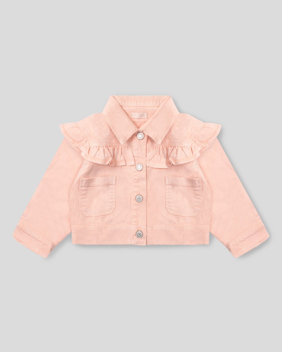 Chaqueta denim salmón con boleros para niña