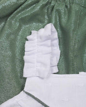 Conjunto blusa blanca de tiras con boleros y short verde con efecto brillante para niña - Cielito