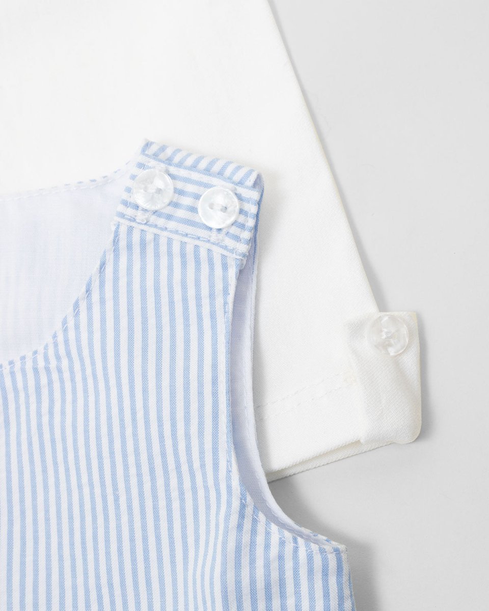Conjunto blusa de lineas azules y blancas con leggins blancos para bebé niña - Cielito