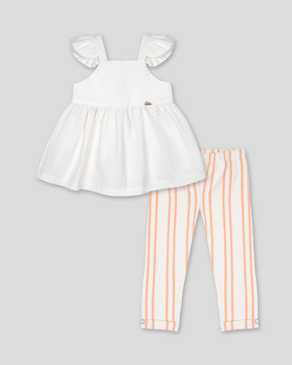 Conjunto blusa de tiras con detalle de bolero y pantalón de rayas para bebé niña - Cielito