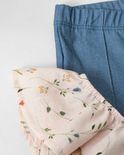 Conjunto Blusa rosa de flores con pantalón azul para niña - Cielito