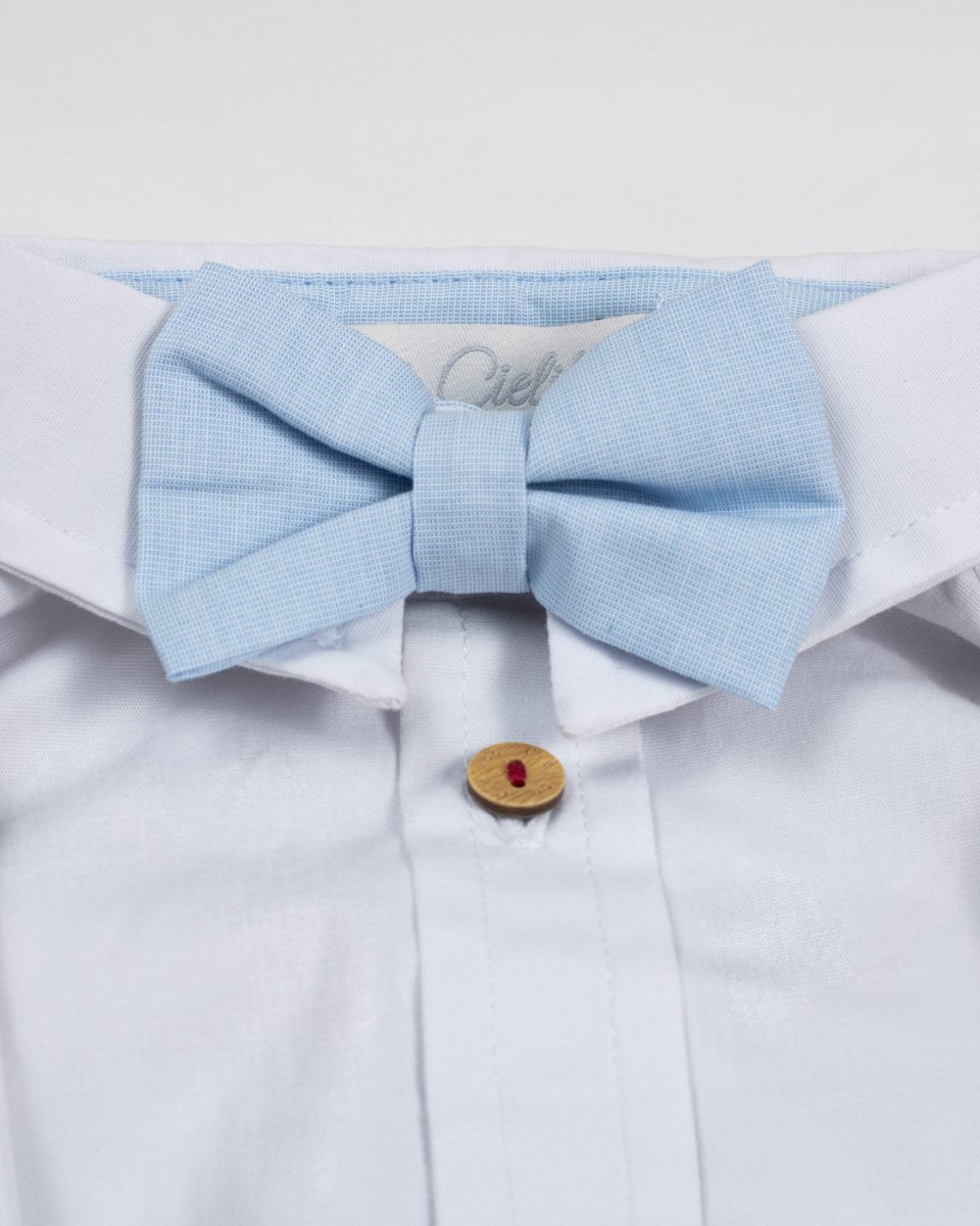 Conjunto camisa blanca tipo body con short azul y cargaderas para bebé niño - Cielito