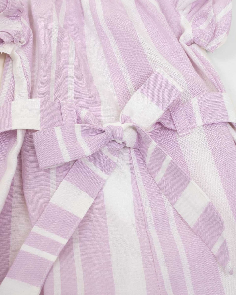 Enterizo corto de líneas lilas y blancas con boleros para bebé niña - Cielito