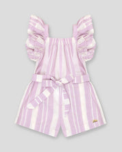 Enterizo corto de líneas lilas y blancas con boleros para bebé niña - Cielito