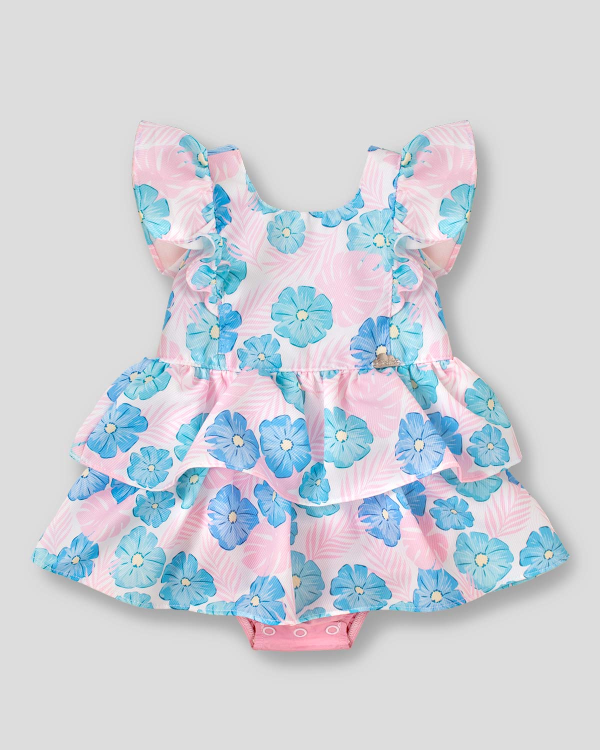 Vestido body flores con boleros y botones en espalda para bebé niña