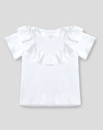 Camiseta blanca con bolero en tela hoja rota para niña 