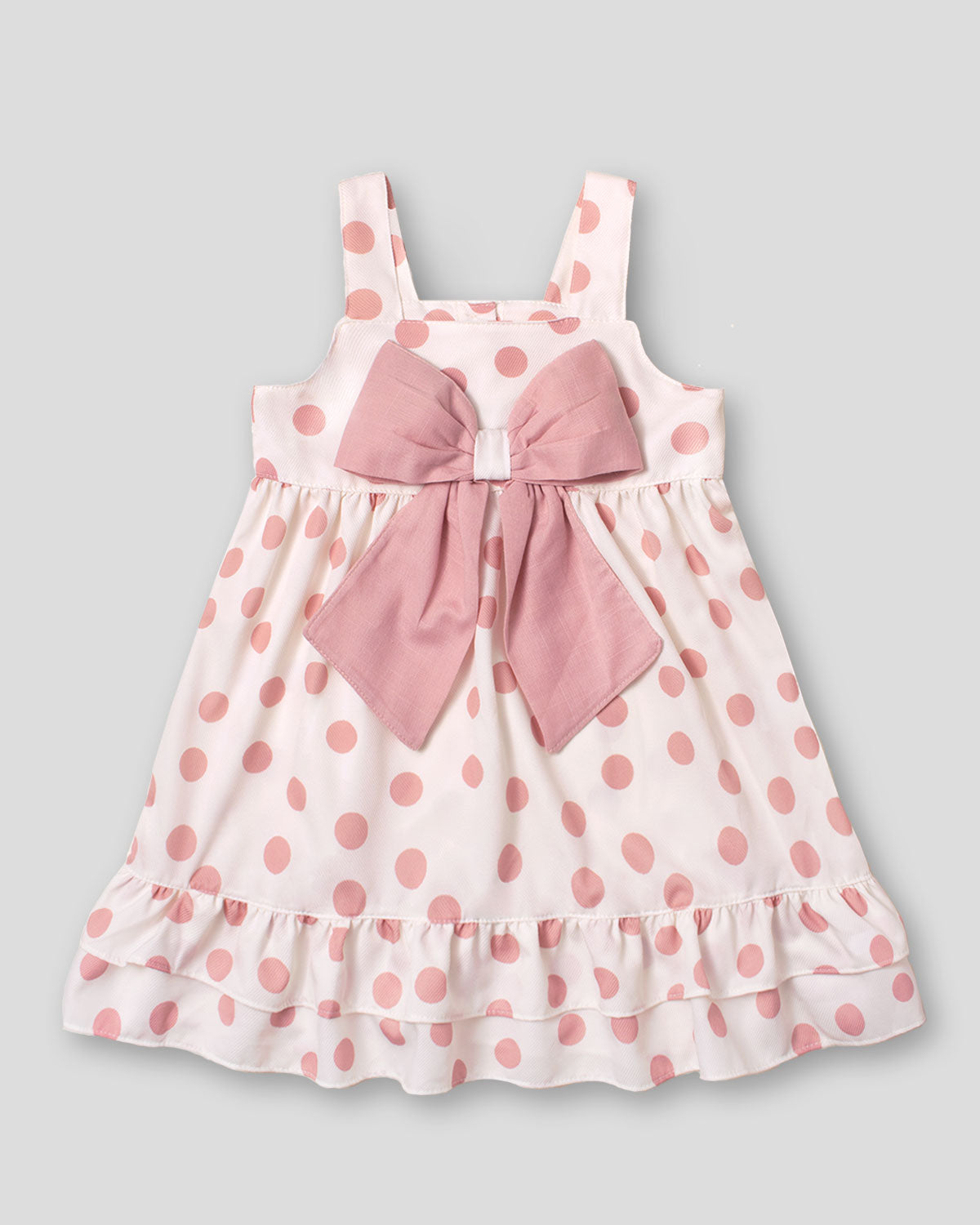Vestido de lunares palo de rosa y moño para niña