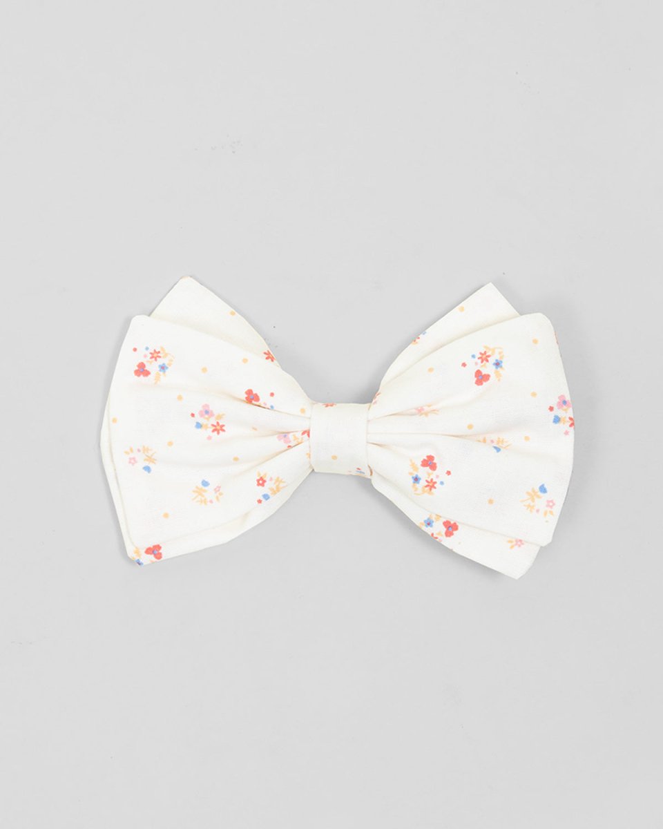 Moño pinza blanco con flores de colores para niña – Cielito