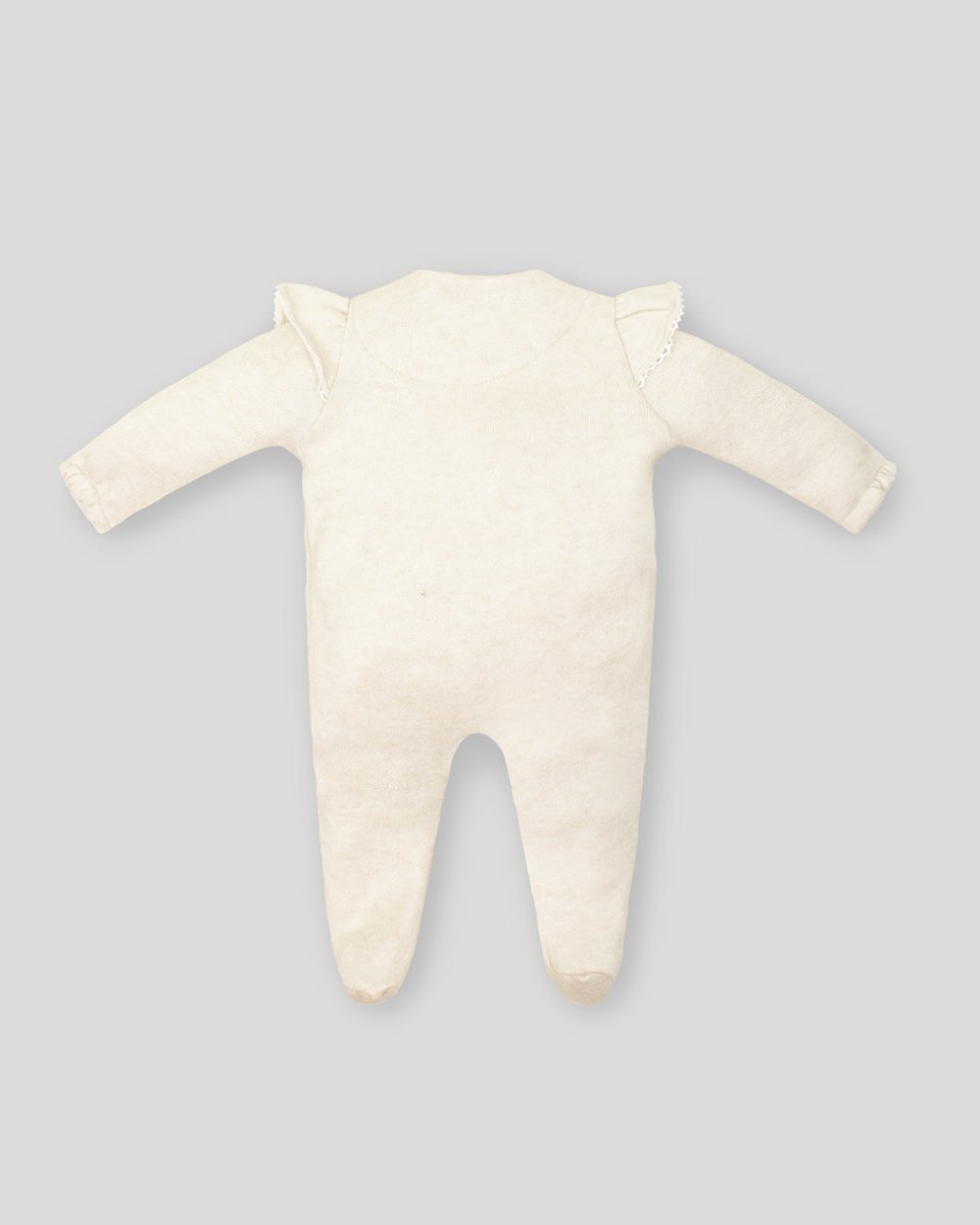 Pijama enteriza beige con botones de madera y boleros para bebé niña - Cielito