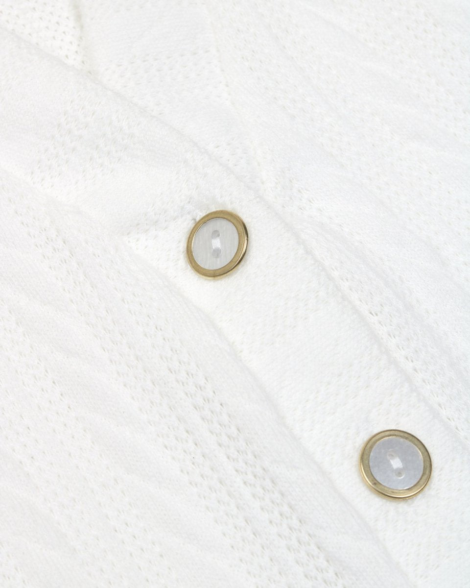 Saco blanco tejido en algodón y botones para niña - Cielito