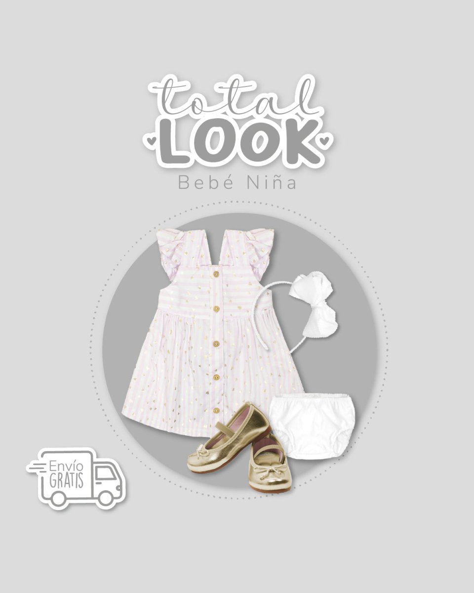 Total look con diadema, vestido y baletas para bebé niña - Cielito