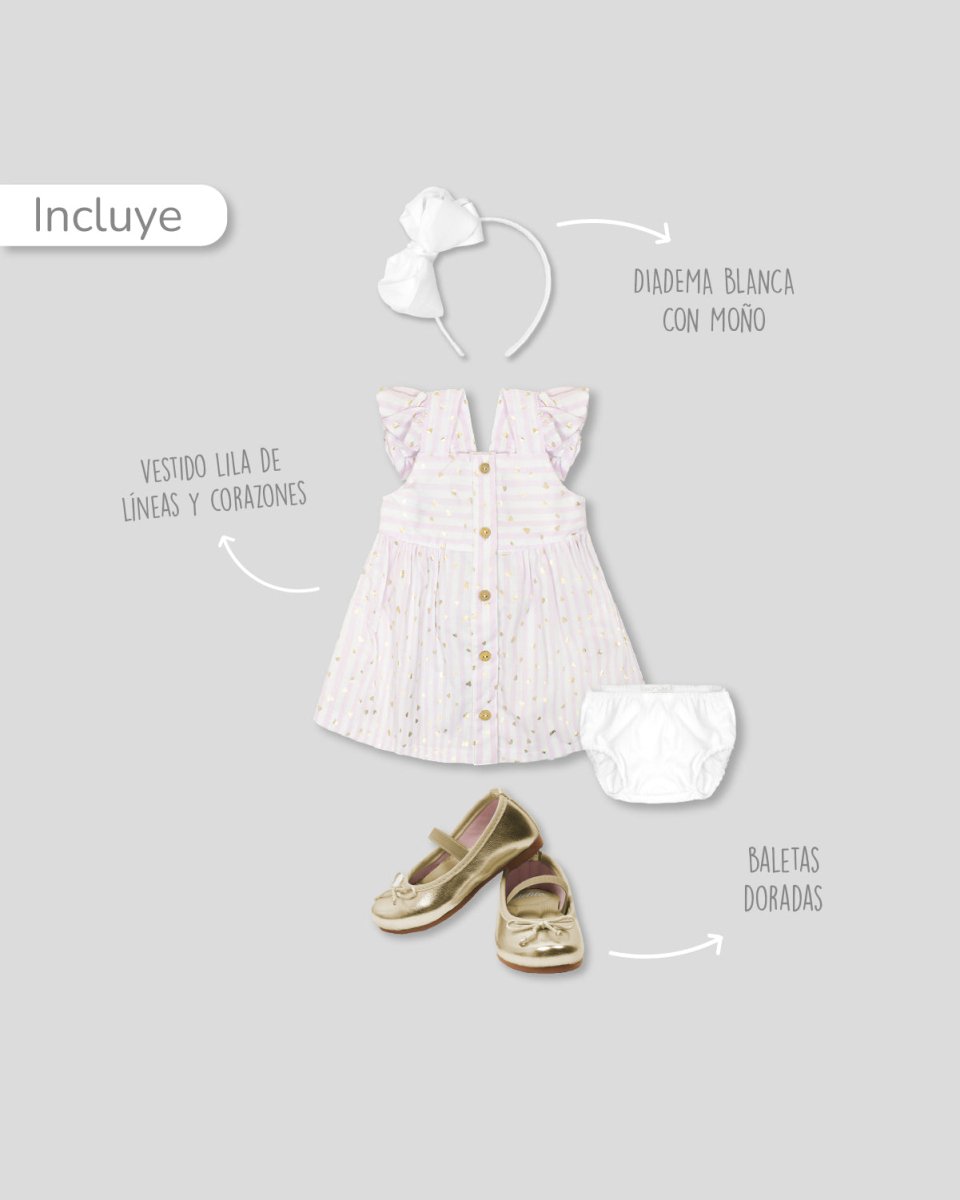 Total look con diadema, vestido y baletas para bebé niña - Cielito