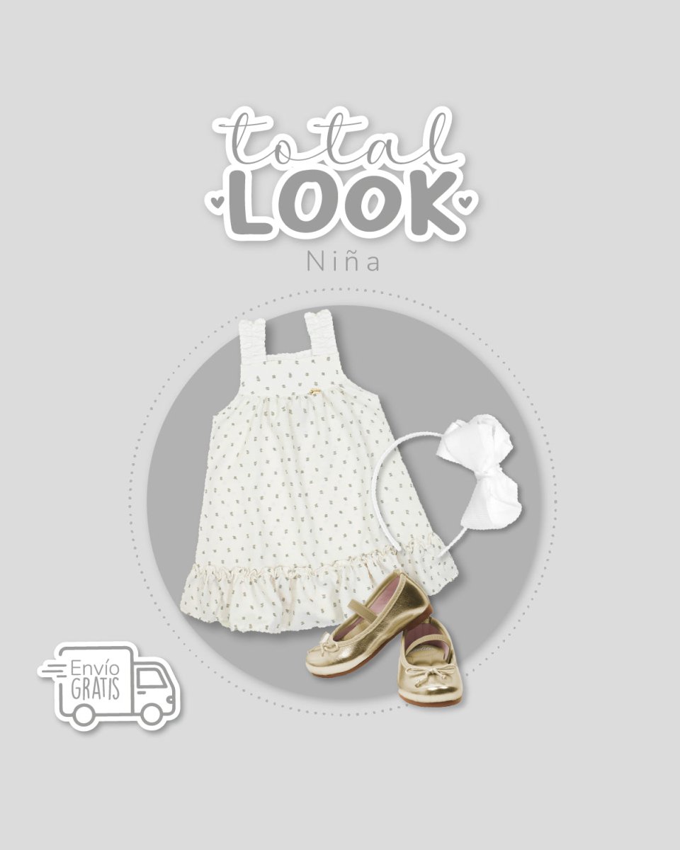 Total look con diadema, vestido y baletas para niña - Cielito