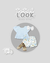 Total look con moño, conjunto y baletas para bebé niña - Cielito
