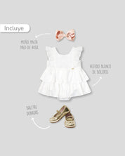 Total look con moño, vestido y baletas para bebé niña - Cielito