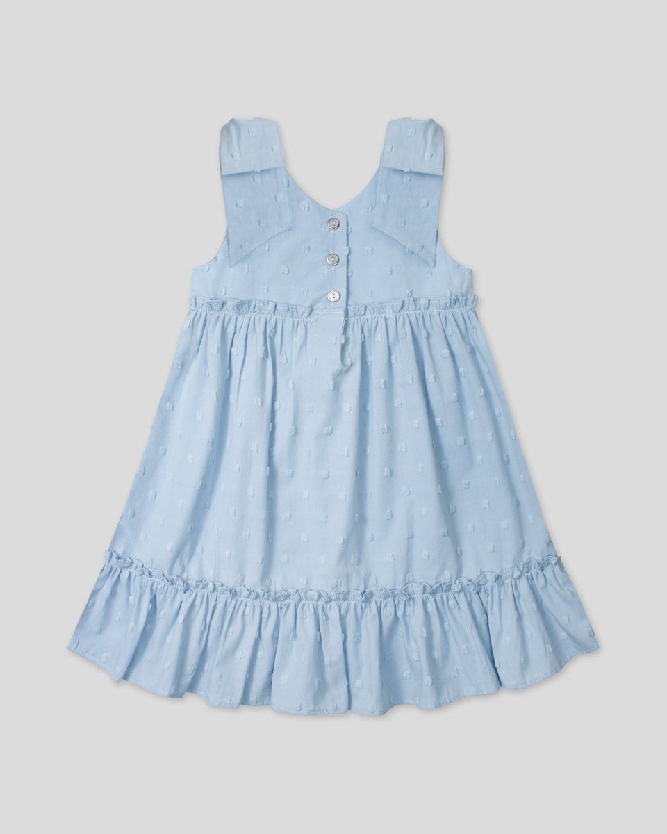 Vestido azul de tiras con moño y terminado en bolero para niña - Cielito