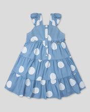 Vestido azul estampado de tiras y terminado en bolero para niña - Cielito