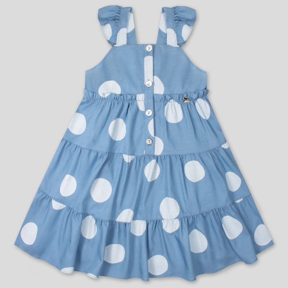 Vestido azul estampado de tiras y terminado en bolero para niña - Cielito