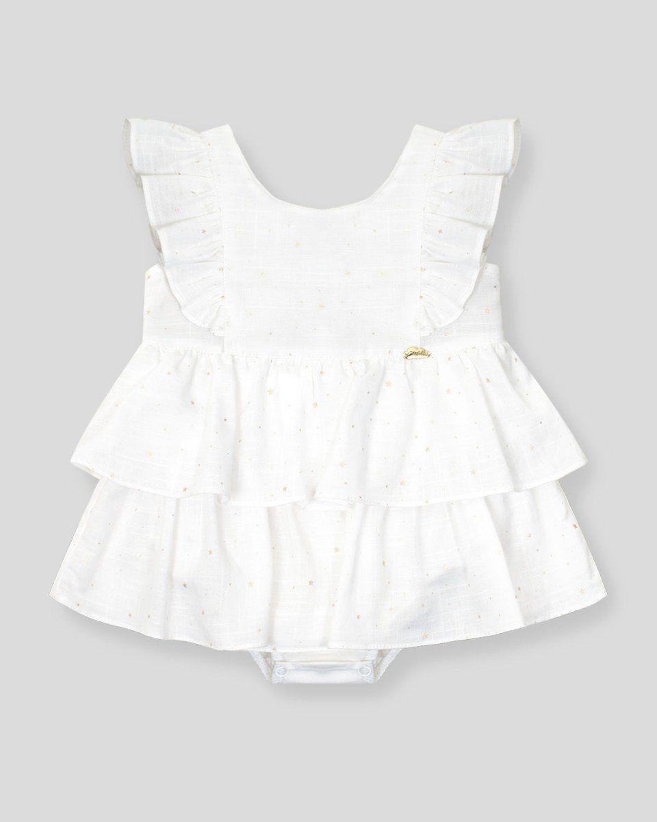 Vestido blanco con boleros y estrellas doradas para bebé niña - Cielito