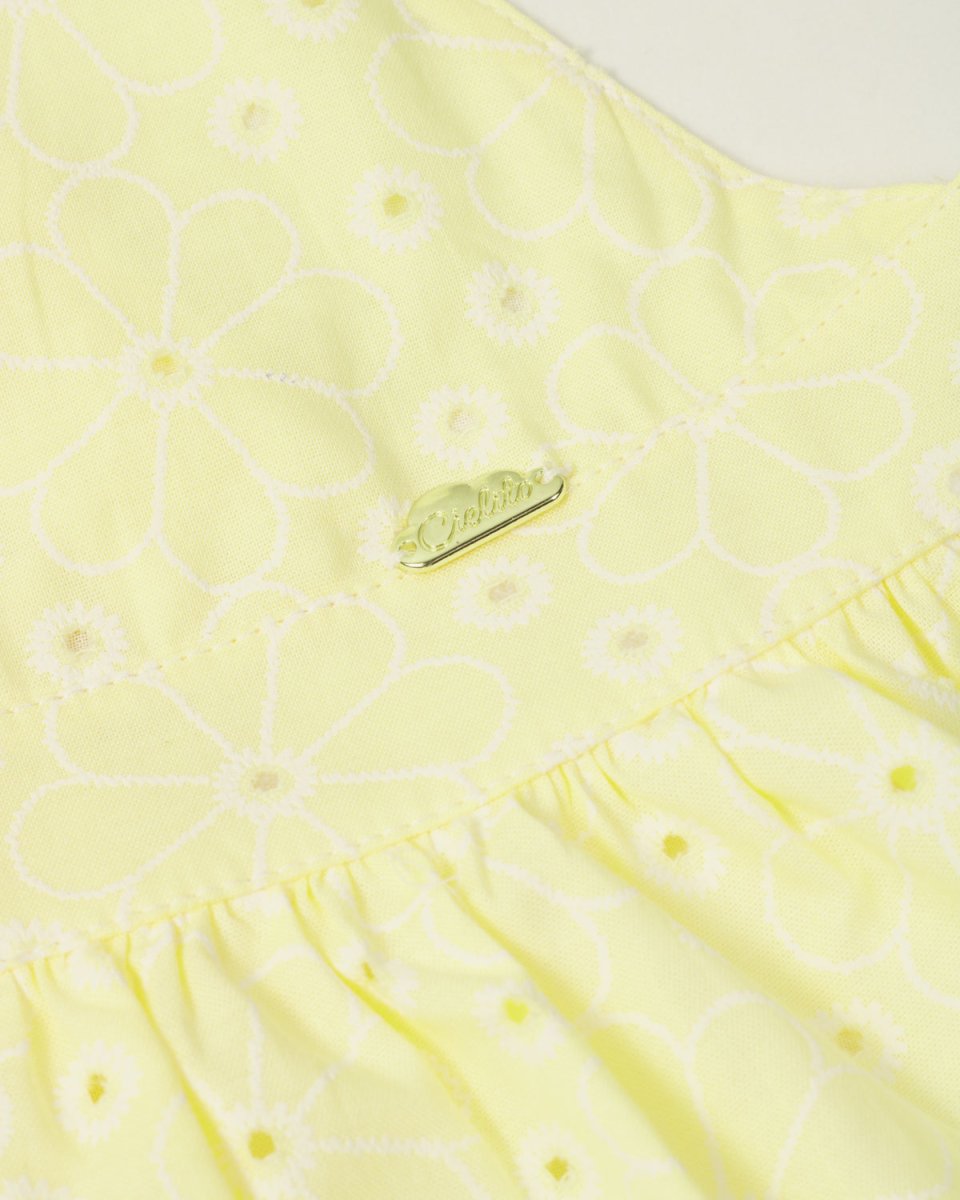 Vestido body amarillo con estampado de flores para bebé niña - Cielito
