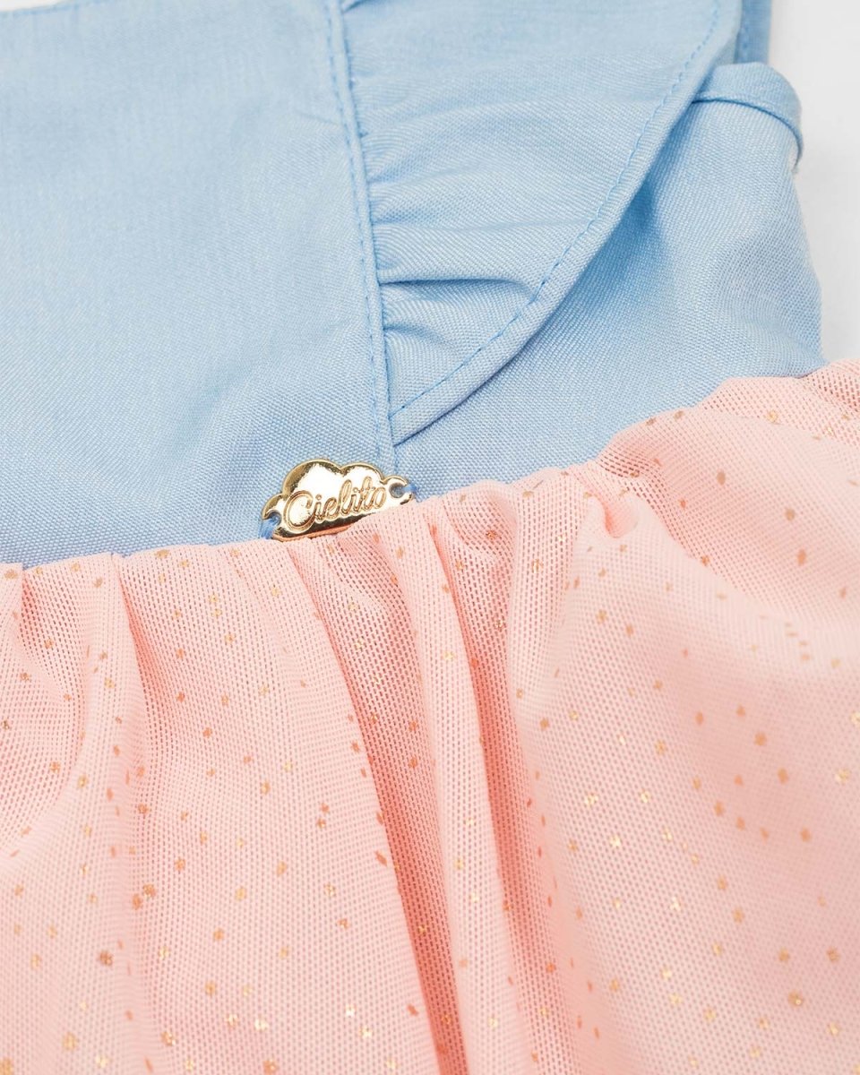 Vestido body azul y rosado con abertura en la espalda y boleros para bebé niña - Cielito