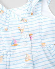 Vestido body blanco de líneas azules con moño rosa y boleros para bebé niña - Cielito