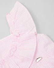 Vestido body de líneas rosadas con bolero cruzado para bebe niña - Cielito
