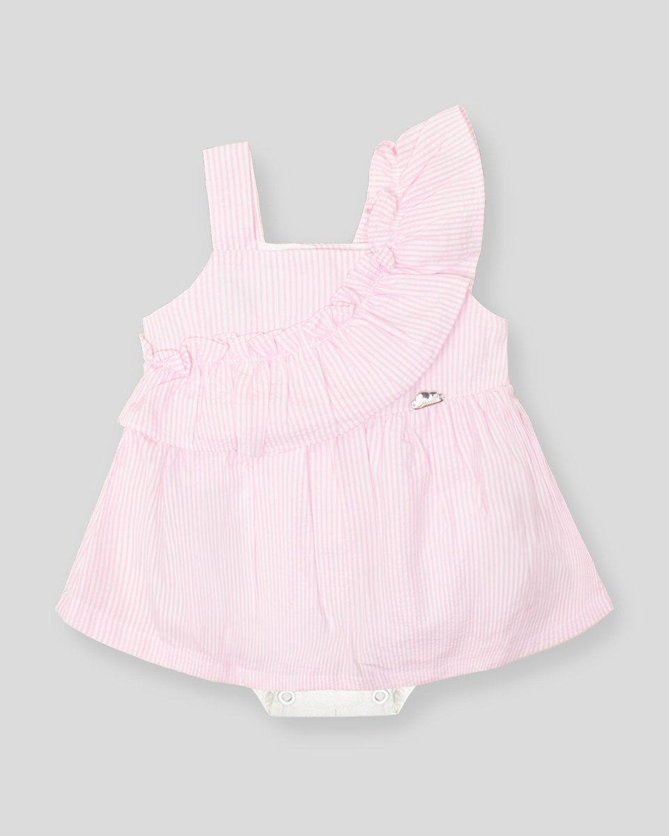 Vestido body de líneas rosadas con bolero cruzado para bebe niña - Cielito