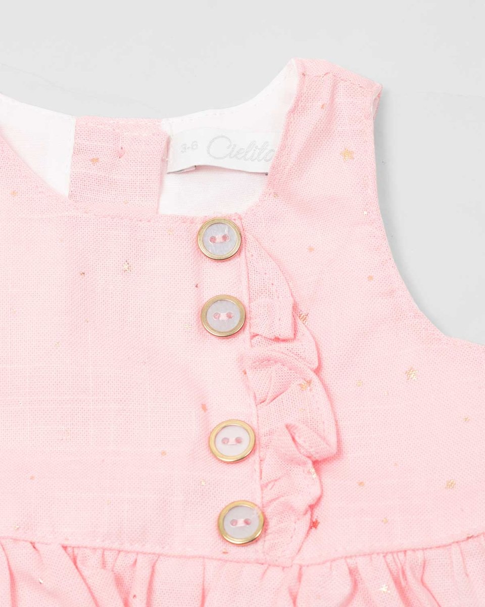 Vestido body rosa con botones dorados y estrellas doradas para bebé niña - Cielito