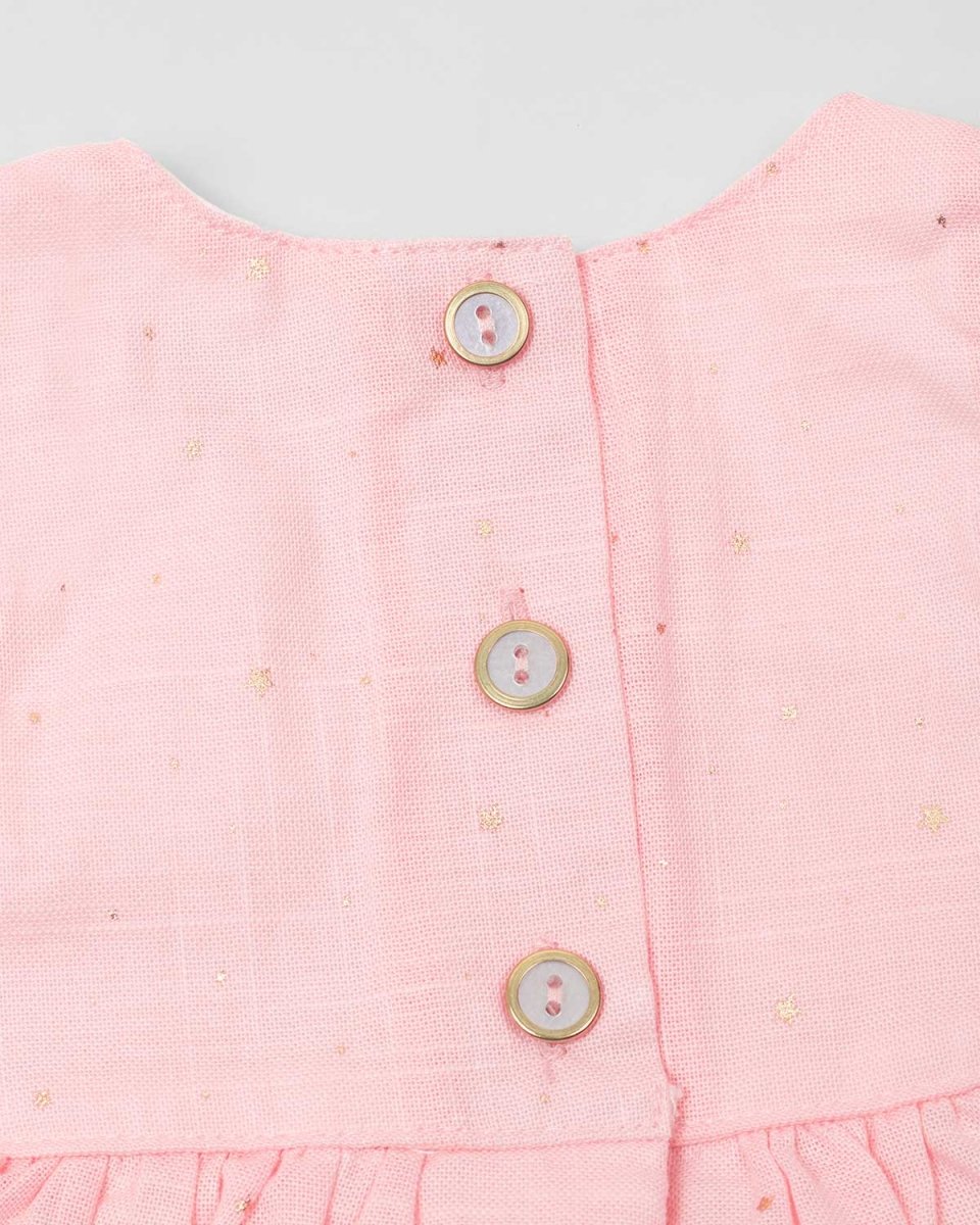 Vestido body rosa con botones dorados y estrellas doradas para bebé niña - Cielito