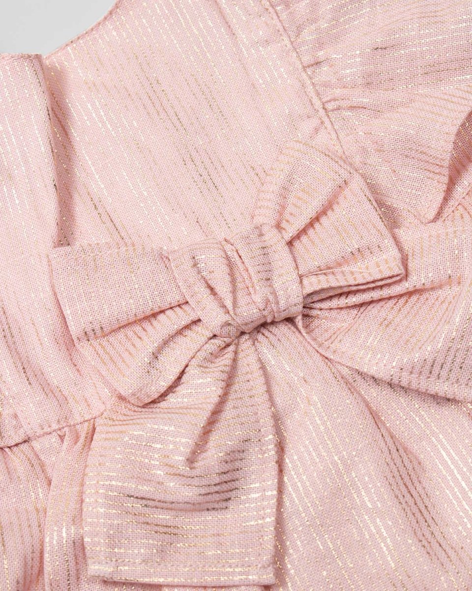 Vestido body rosado de lineas doradas con bolero y moño para bebe niña - Cielito