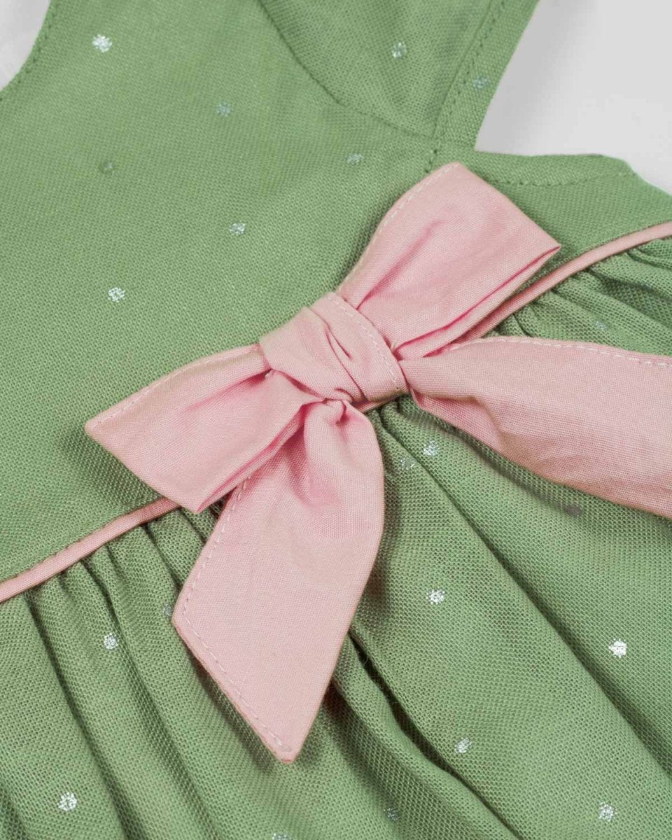 Vestido body verde con detalle de moño rosa para bebé niña - Cielito