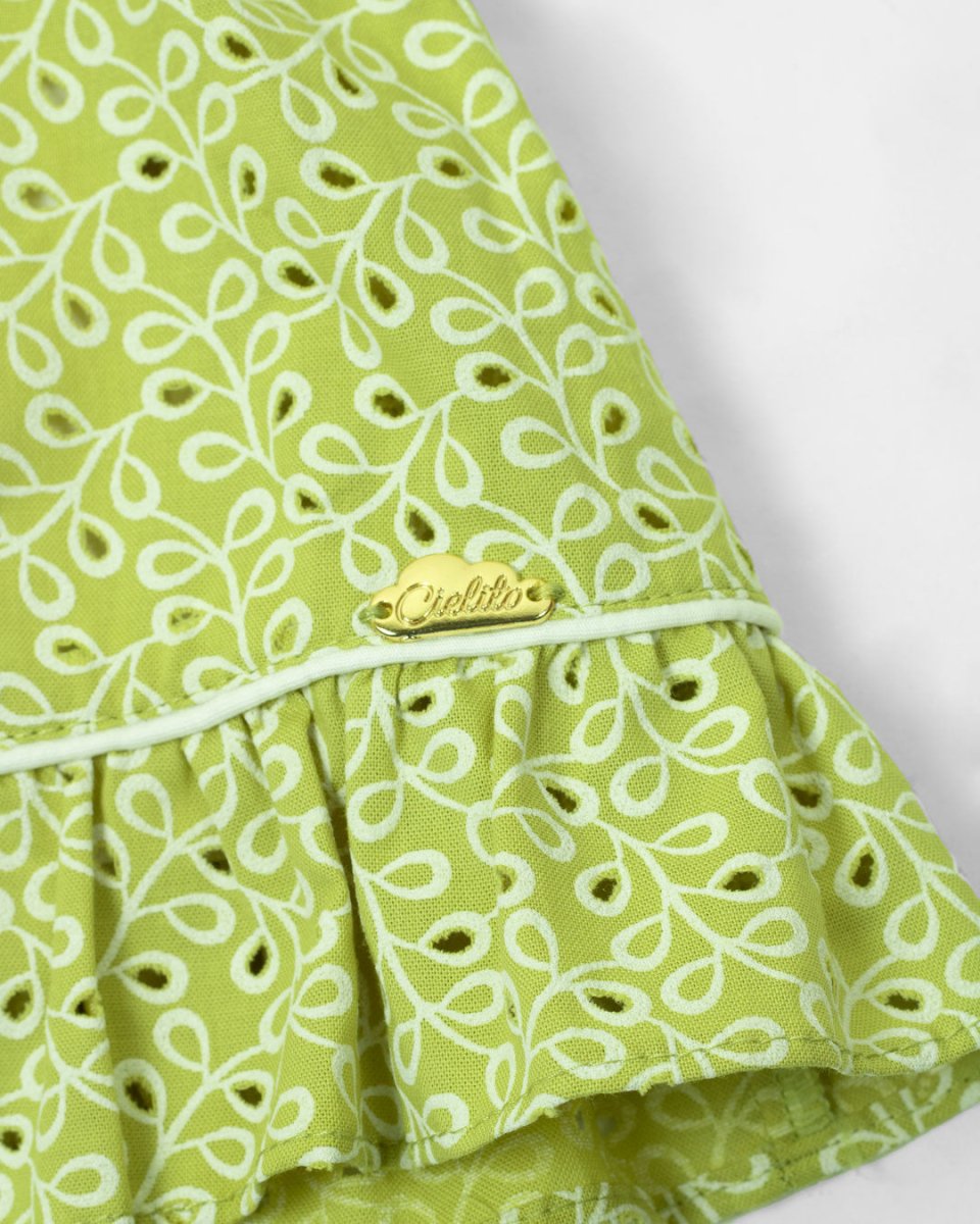 Vestido body verde con estampado y moño blanco para bebe niña - Cielito