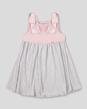 Vestido palo de rosa con moño en hombro y tela plisada para niña - Cielito